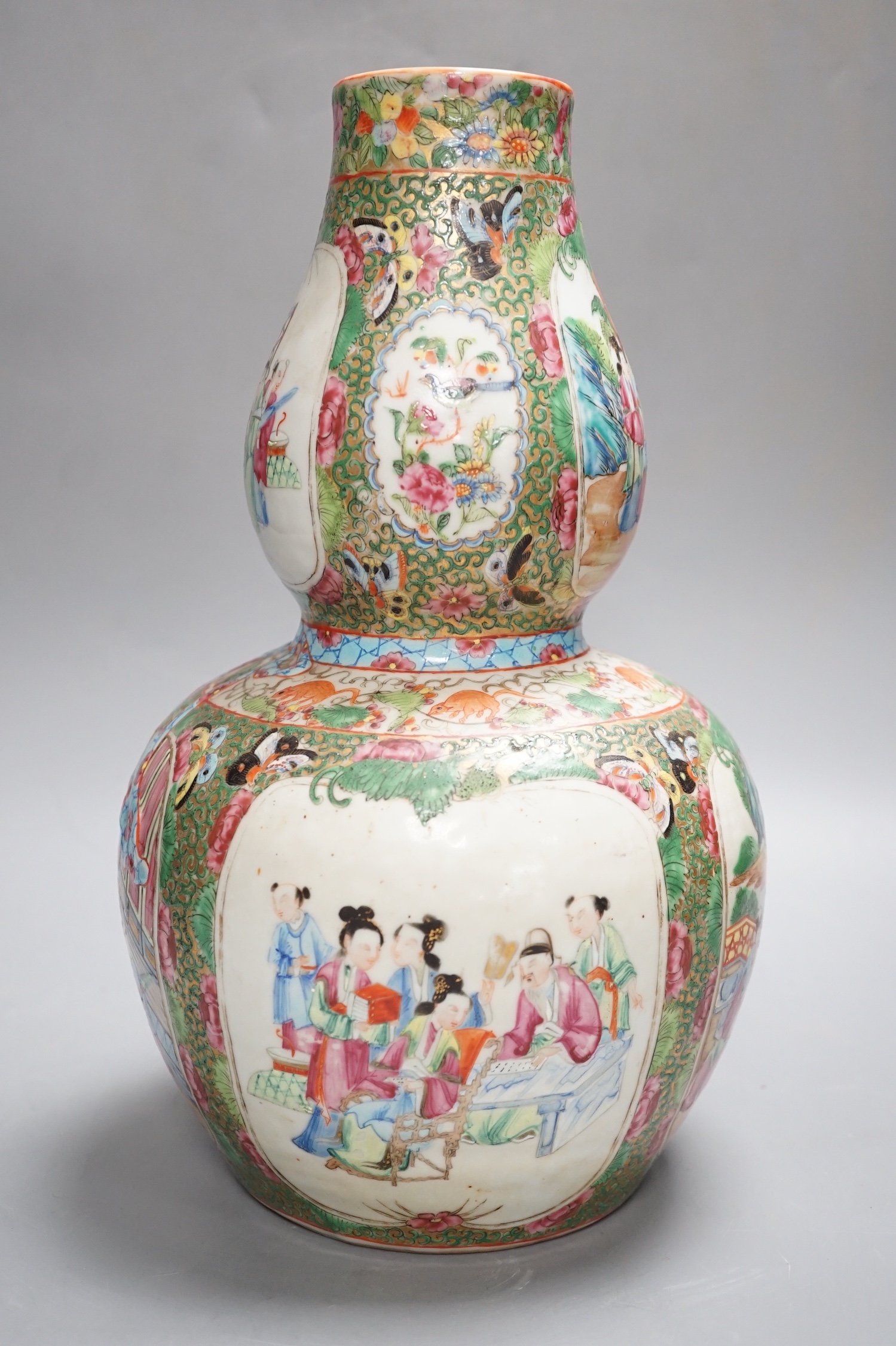A 19th century Chinese famille rose double gourd vase - 31cm high